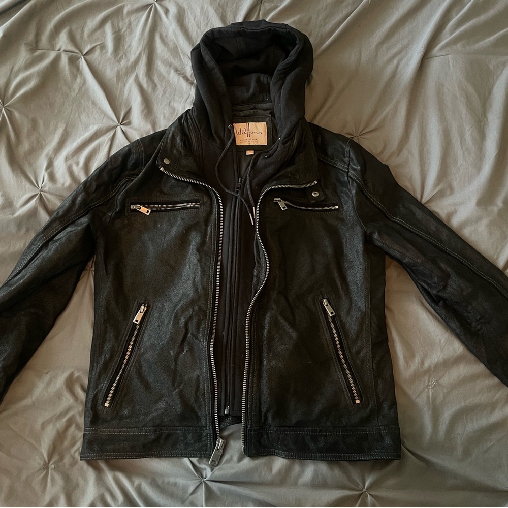 Wilson Black Leather Jacket with Hoodie